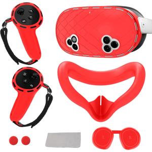 8-in-1 Silicone Cover Set for Meta Quest 3s Accessories, Juylay VR Protective Cover Accessories for Oculus Quest 3S with Facial Interface, Headset Shell Cover, Controller Grip Cover, Joystick Caps,Red