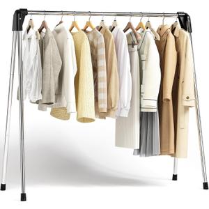 APEXCHASER Clothes Drying Rack, Stainless Steel Drying Rack Clothing with Height-Adjustable, Foldable Gullwings Laundry Drying Rack, Indoor Outdoor Use, No Assembly, White, 55 inch New