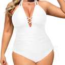 Aqua Eve Plus Size Swimsuits One Piece Bathing Suit for Women Tummy Control Sexy Halter Swimwear White, 16W