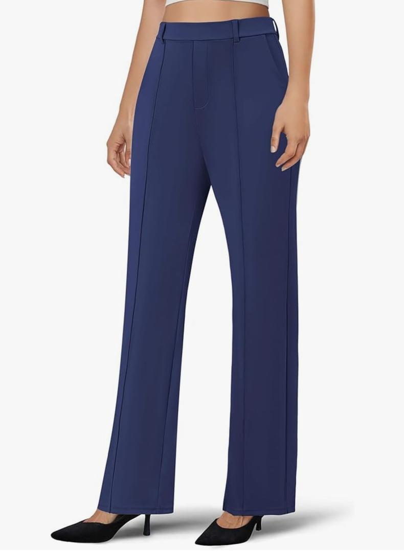 Women's Dress Pants Business Casual Stretchy Work Pants High Waisted Pull On Slacks Office Wide Leg Trousers, S