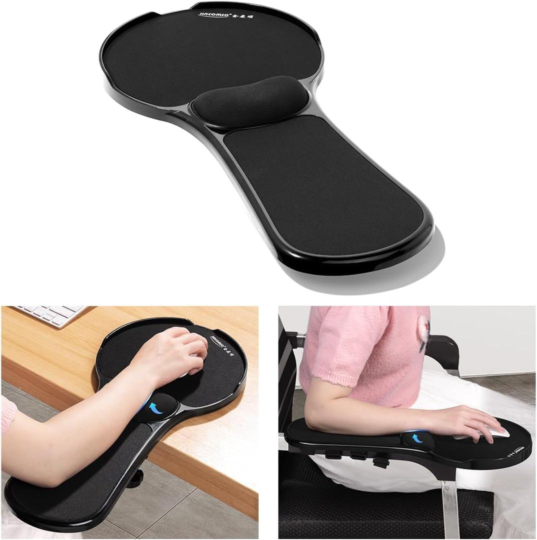 Omhuzsyo Upgraded Chair arm Mousepad, Adjustable Chair arm Wrist Support pad for Table and Chair, Elbow Computer Table Extender with Mouse Baffle to Prevent Falling, Ergonomic Design (Plastic), Medium