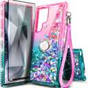 NGB Designed for Samsung Galaxy S23 Ultra Case, Pink/Aqua | Glitter Liquid Sparkle Cute Cover for Women Girls Kids | with Screen Protector & Ring Holder & Wrist Strap Lanyard
