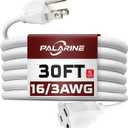 30ft White Outdoor Extension Cord Waterproof, UL Listed, 16/3 SJTW Heavy Duty 3 Prong, 16 Gauge 13A Power Cord Ideal for Indoor Outdoor Lights, Appliances, and Lawn