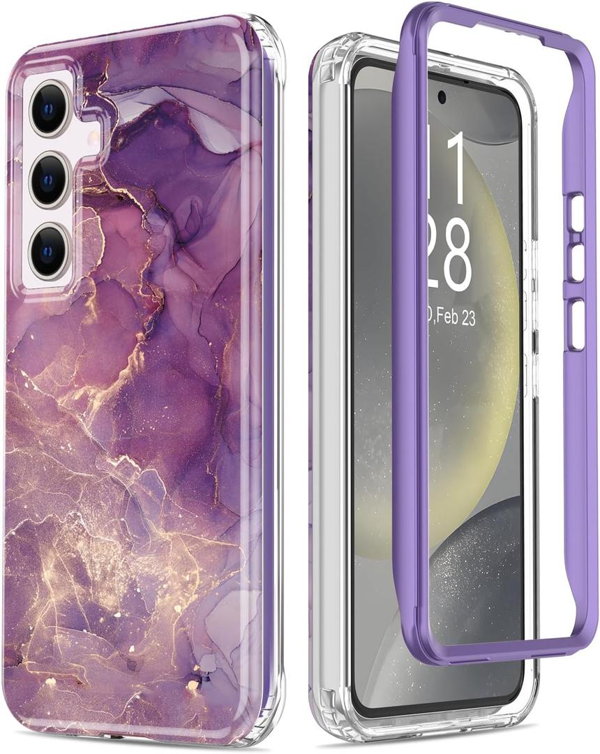 MERRO for Samsung Galaxy S24 Plus Case,Ultimate Durable Cover with Fashionable Designs for Women and Girls,Stylish Protective Phone Case 6.2" Glitter Purple Marble