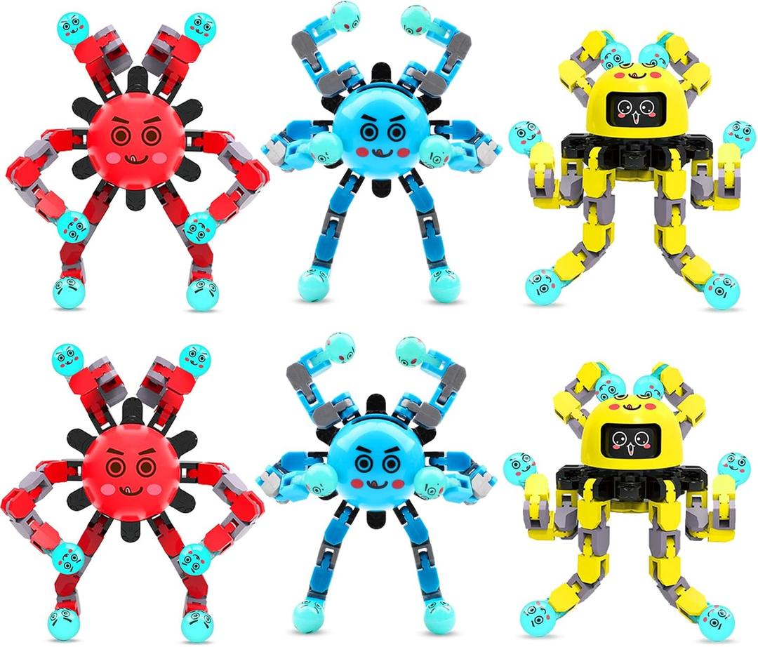 Transformable Fidget Spinner Toys for Kids and Adults,6 PCS Finger Sensory Toy for Boys Girls Autism ADHD Relief,Gifts for Chrismas Birthdays Party Favors for Teens Travel Stocking Stuffers (6 Pcs (2 Yellow+2 Blue+2 Red))