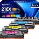 COMBUY 218X Toner Cartridges 4 Pack (NO CHIP) High Yield Replacement for 218X 218A Toner Cartridges W2180A W2180X for Color Pro MFP 3301fdw 3201dw 3301cdw 3301sdw Printer W2180A W2180X Ink (B/C/Y/M)