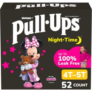 PullUps Girls' NightTime Potty Training Pants, Size 4T-5T Overnight Training Underwear (3850 lbs), 52 Ct