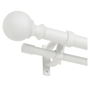 Double Curtain Rod 36 to 72 Inches, Adjustable Double Drapery Rod with Round & Barrel Finials, Window Treatment Decorative Curtain Rod, 1-Inch Front and 5/8 Inch Back Telescoping Curtain Rod White