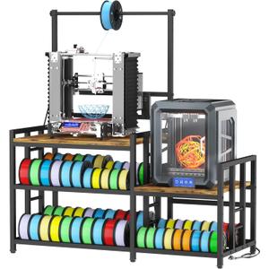 3D Printer Table with Filament Storage Printer Stand with Power Outlet, Heavy Duty 3D Printer Storage rack for ABS, PLA, TPU Filament Spools, Home Offices and Studios Retro Brown