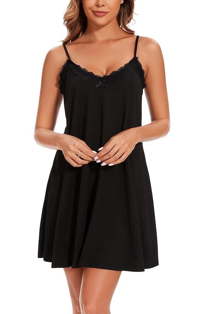 AVIDLOVE  for Women Sexy Lace Sleepwear V Neck Short Night Gowns Sleeveless Chemise Nighty, L