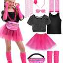 14 PCS Girls 80s Costume Accessories Set Kids 80s Outfits for Halloween Cosplay 1980s Retro Fancy Party ( No Size )