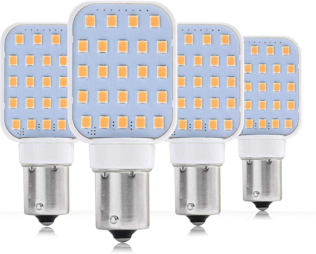 Leisure LED 4 Pack RV Interior LED Light Rotating Bulb Super Bright 312 Lumen 1141 1156 BA15S 24-SMD Camper Trailer Lamp Bulb 10-30V Warm White (4-Pack)