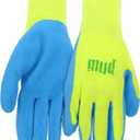 MUD Super Grip Latex Coated Palm Garden Work Gloves, Water Resistant, Polyester Knit Shell, Elastic Knit Wrist, Lime Green/Blue, Medium (SM7187G/M)
