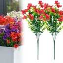 2026 New Artificial Flowers for Outdoors, Fake Flowers Plants for Indoor Outside, Fake Silk Flowers Plastic Plants for Spring Summer Garden Porch Window Box Table Vase Home Indoor Outdoor (Dark Red)