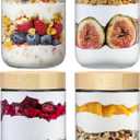 NETANY 4-pack 16oz Glass jars with Airtight Lids, Overnight Oats Containers with Bamboo Lids, Wide mouth Mason Salad jars, Glass Food Storage Containers for Snacks Yogurt Spice Sugar