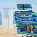 Tall Beach Chairs for Adults, 17" High Backpack Beach Chair with Wooden Armrests, 5 Positions Reclining Heavy Duty Chair with Large Cooler Pouch, Support to 350LBS Striped Blue&Green,2pack