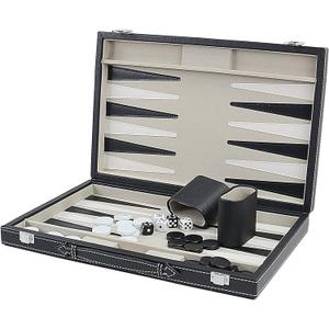 Backgammon Sets for Adults, 15" Backgammon Set Leather Large, Travel Backgammon Board Games - Classic Board Game (Grey Inner Lining)