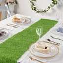 Hooqict Artificial Grass Table Runner 12 x 72 Inch Reusable Fake Grass Table Runner Green Faux Grass Table Decorations for Wedding Birthday Party Baby Shower Banquet Spring Summer Tabletop Decor