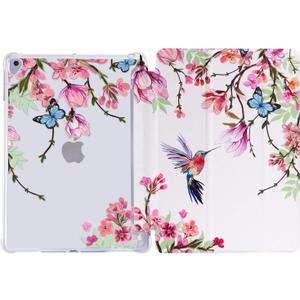 Case for iPad 6th Generation, for iPad Air 2 Case, for iPad 5th Generation Case 9.7-Inch 2017/2018 with Pencil Holder Tri-fold Stand Multi-Angle View Auto Wake/Sleep, Flowers Hummingbird