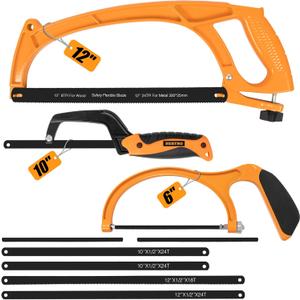 BEETRO Hacksaw Frame Set, 12’’ 10'' hacksaw and 6’’ Mini Hand Saw, Including Six Extra Flexible Blades, Cutting Tool for Metal, Wood, PVC Pipe