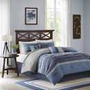 Madison Park Cozy Comforter Set Casual Modern Design All Season, Matching Bed Skirt, Decorative Pillows, Queen(90"x90"), Blue Grey, 7 Piece (MP10-1636)