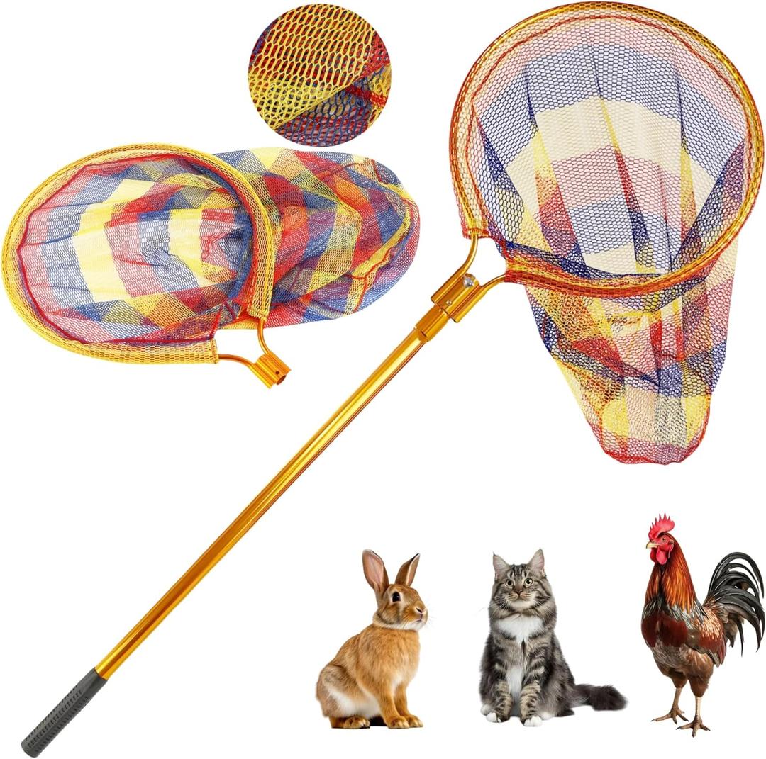 Catch Net - Small Animal Catcher for Chicken, Duck, Goose, Fish, Cat, Bird, Raccoon, Dog and Others (43"-78" Handle with 20" Net Opening) (Gold)