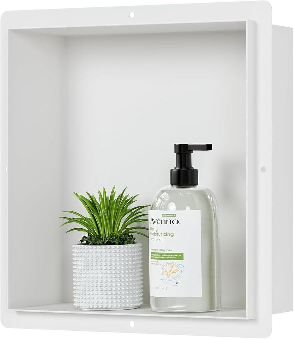 Neodrain Stainless Steel Shower Niche, White Insert Storage Shelf, (12" X 12" X 4"), Tile Recessed Niche for Storage
