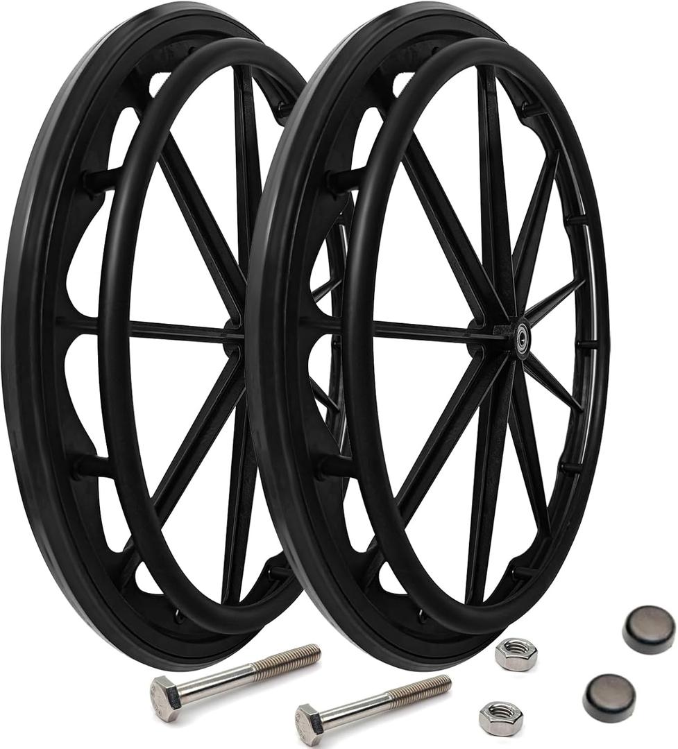 Wheelchair Wheel Replacement Parts 24 Inch, Wheelchair Wheel Replacement with Bearings and Hand Wheel, Non-Pneumatic Solid Wheelchair Rear Wheel (24 * 1(1 Pair))