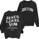 Fleece Christian Sweatshirts Women Jesus Loves You Jesus Is King Hoodie Religious Faith God Shirts Oversized Tops (Small, Black)