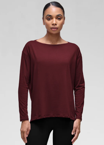 CRZ YOGA Pima Cotton Long Sleeve Workout Shirts for Women Loose Fit Athletic Yoga T-Shirts Casual Boat Neck Fall Tops, M