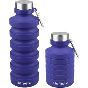 Nefeeko Collapsible Water Bottle, Reuseable BPA Free Silicone Foldable Water Bottles for Travel Gym Camping Hiking, Portable Leak Proof Sports Water Bottle with Carabiner