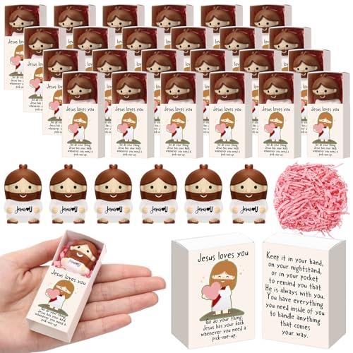 Wettarn 48 Sets Jesus Loves You Gifts Jesus Figures Stress Balls with Support Boxes for Christian Religious Church Stuffers Faith Desk Decor Christmas Valentines Day Party Favors