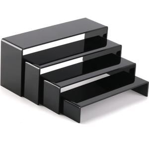 A+ DESIGN Acrylic Display Risers Suitable for Cupcake Retail Shoe Showcase Jewelry Funko Pop Figures (Black 4 Pack Set)