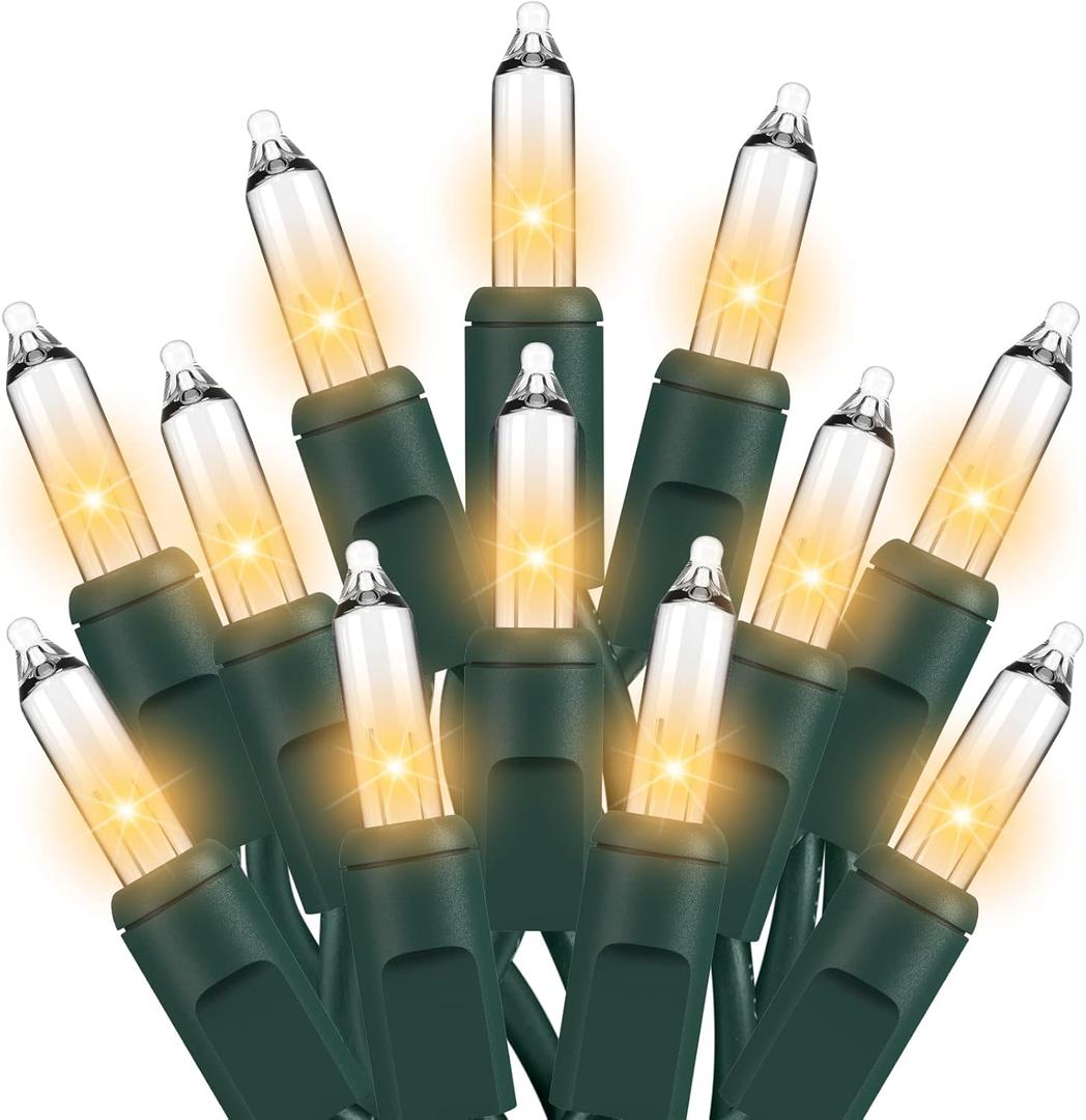 Christmas Lights Clear White 100 Count Incandescent Lights UL Certified Connectable Christmas Tree Lights with Green Wires for Indoor Outdoor Xmas, Wedding, Holiday, Party, Home Decorations