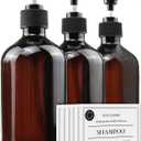 Empty Plastic Bottles with Pump Dispenser and Labels Included, Refillable Travel Containers for Hand sanitizer Shampoo Lotion, etc - No BPA/Parabenf, 500ml/16.9oz (Amber, 3 Pack)