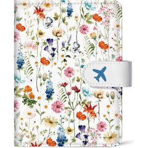 Passport Holder for Travel Essentials, RFID Blocking Leather Cover Wallet with Magnetic Closure, Aesthetic & Cute Passport Book Case for Women and Men - Wildflower