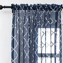 YJ YANJUN Blue and Silver Sheer Curtains 84 inches Long Rod Pocket Moroccan Shiny Metallic Print Voile for Living Room 2 Panel W52 x L84 Inches