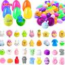 48Pcs Prefilled Easter Eggs with Animal Mochi Squishy Stress Relief , Kawaii Easter Basket Stuffers, Party Favors, Classroom Prizes (Multicolor 48Pcs)