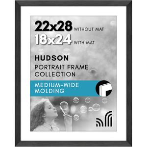 Americanflat 22x28 Poster Frame with Polished Plexiglass - Use as 18x24 Frame with Mat - Hudson Collection - Wide Picture Frames for Wall Display - Black