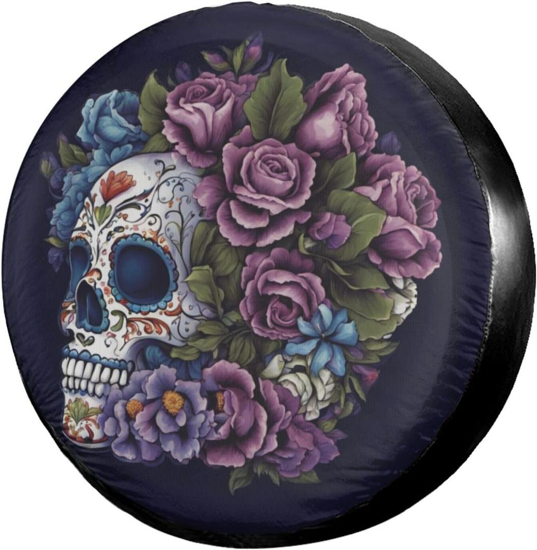 Spare Tire Cover with Backup Camera Hole Sugar Skull Wheel Covers Waterproof Dust-Proof UV Sun Universal Fit