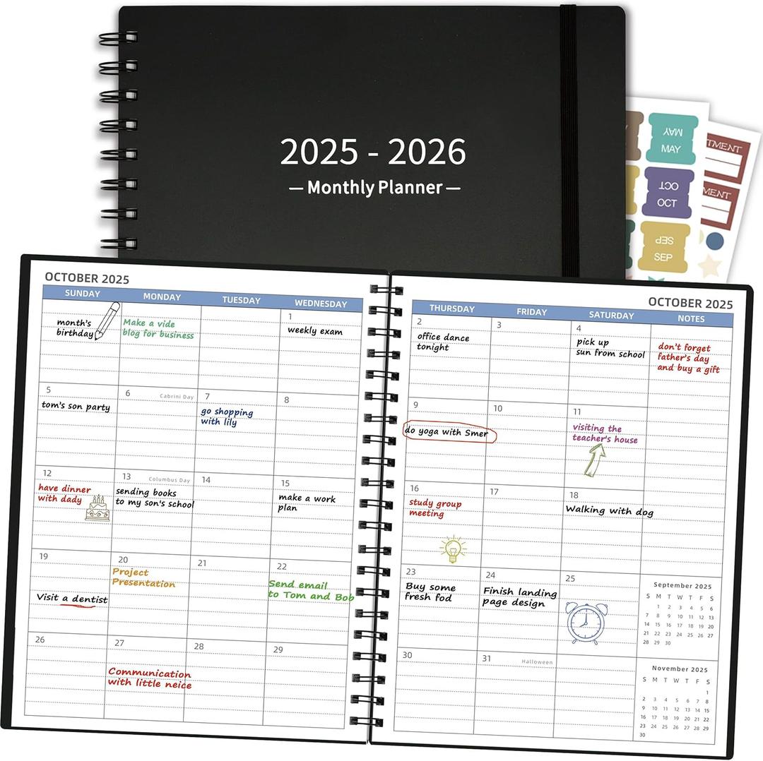Monthly Planner 2025-2026 (7.4'' x 9.6''), 18 Months Calendar Planner from Jul 2025-Dec 2026, 2025 Agenda with Pocket, 120GSM Paper, Black