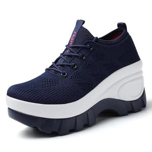 Women's Chunky Platform Comfort Orthopedic Wedge Walking Shoes Fashion Knitted Breathable Lace Up Lug Sole Casual Non-Slip Running Shoes With Arch Support (blue, Adult, Women, 7, Numeric, US Footwear Size System, Medium)