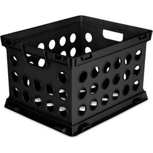 Sterilite File Crate, Stackable Plastic Storage Bin with Handles, Organize Files at Home, Garage, Office, School, Black, 6-Pack