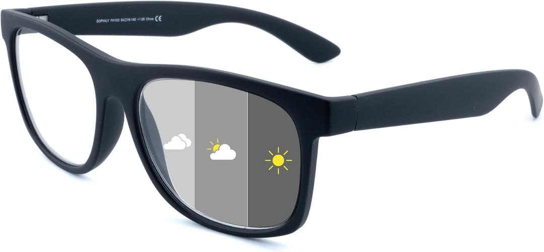 Photochromic Reading Glasses for Women Men, Womens Mens Full Reading Sun Glasses Variable Tinted Readers Grey Color Lens Black Frame, +1.25