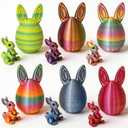 6PCS 3D Printed Easter Eggs Set with Articulated Rabbit Inside, Prefilled Surprise Eggs for Easter Basket Stuffers, Reusable Collectible Toys for Easter Egg Hunt & Party Favors (BunnyInside)