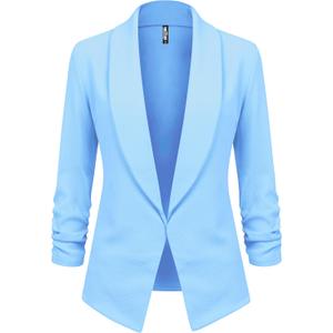 Lock and Love Women 3/4 Sleeve Blazer Open Front Cardigan Jacket Work Office Blazer (Large, Wsk2324_light_blue)