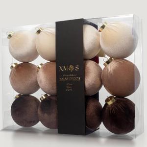 12PCS Velvet Christmas Ornaments Set  4 Inch Large Flocked Shatterproof Baubles for Xmas Tree Decoration, Hanging Ornaments for Holiday & Home Dcor (Brown, White, 4 Inch / 10 cm)