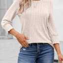 AUTOMET Womens 3/4 Sleeve Tops T Shirts Summer Sweater Round Neck Casual Top Ladies Tops Business Casual Blouses (Beige, S)