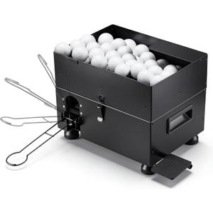 Golf Ball Dispenser, Automatic Golf Ball Tee Up Machine with Foot Pedal Operation, 50 Balls Capacity, Metal Construction, Heavy-Duty Design Golf Simulator Accessories for Indoor