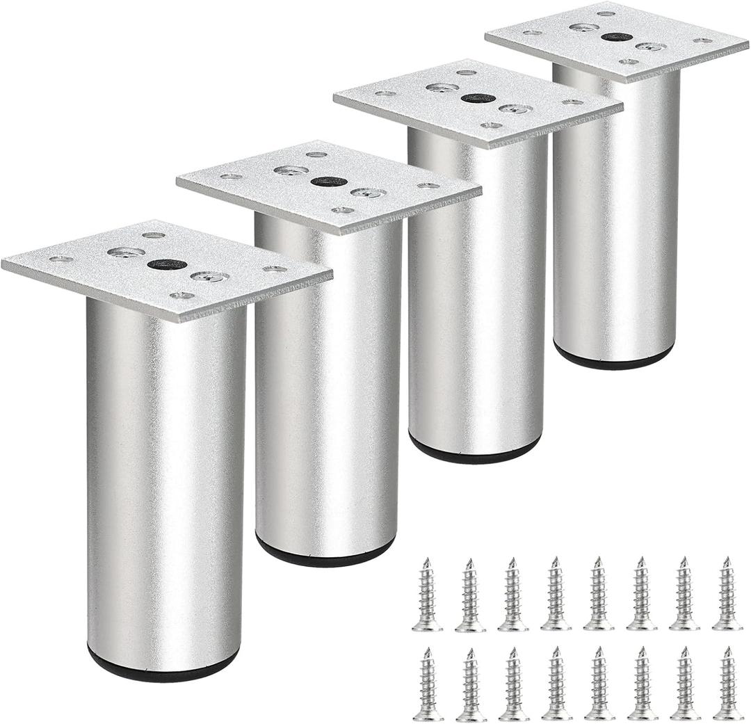 BSTKEY 4Pcs 4 Inch Aluminum Alloy Furniture Cabinet Legs - Adjustable Replacement Legs for Furniture Cabinet Foot Legs Sofa Bed Desk Table Feet Support, Silver